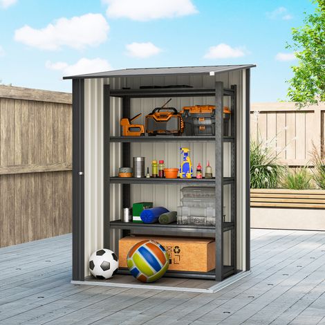 Coffre extérieur en acier galvanisé gris anthracite 100x104x160 cm, abri de rangement pour outils de jardin avec porte (1/5)
