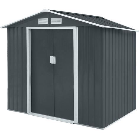 Hattoro – Abri de jardin métal 213 × 117 × 185 cm – Cadre au sol – 3,6 m³ – Toit à pignon gris – 2 portes coulissantes et grilles d'aération