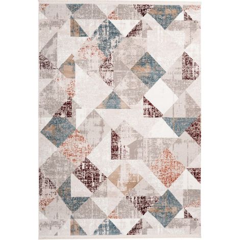 Tapis Géométrique à Franges "Akropolis II" Gris & Rose 80 x 150 cm (1/4)