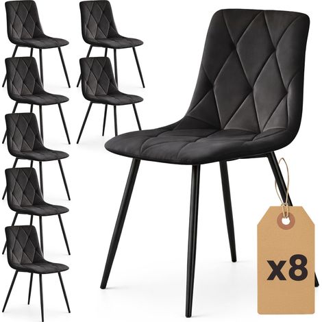 Lot de 8 Chaises en velours matelassées MILO Noires pieds noirs (1/5)