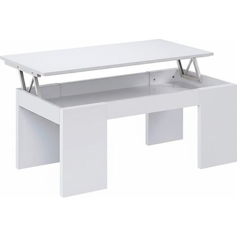 Tavolino Da Caffè Sollevabile Tavolo Da Salotto Rialzabile Salvaspazio Per Mangiare O Lavorare Dal Divano Con Piano Rialzabile Salvaspazio Design Moderno 100 x 50 x 42 Cm Colore Bianco