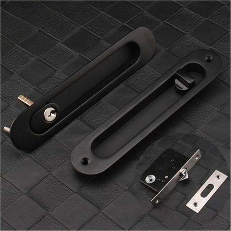 Kit de quincaillerie pour porte de grange Serrure de sécurité for porte coulissante, serrure de sécurité, armoire de porte de grange, quincaillerie intégrée, poignée de porte en bois, porte intérieure (1/5)