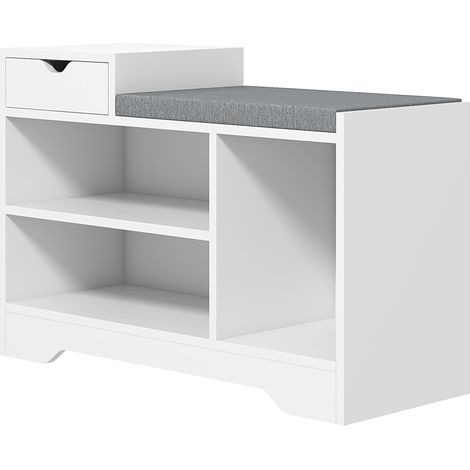 Schuhschrank und Sitzbank mit 1 Schublade und 3 Fächern, Kapazität für 5 Paar Schuhe, MDF, 76,5 cm (L) x 30 cm (T) x 52 cm (H) (1/5)