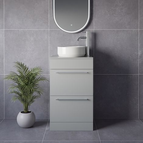 Napoli 390 Gloss Grey Pearl 500mm 2 Drawer Vanity Unit for Countertop Basins - 500mm - Chrome 320mm Handle