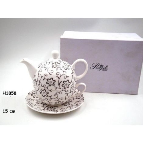 Tisaniera con Piattino in Porcellana Grigio Scatolato Idea Regalo 15 cm (1/2)