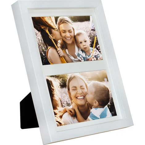 Cadre photo pêle-mêle, 17 x 23 cm Cadre Multi Photo avec Passe-Partout pour 2 photos 10 x 15 cm, Blanc (1/5)
