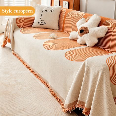 Housse Canapé chenille – anneaux annuels – orange 180260cm Plaid Protection 45 × 42 × 4 cm 1,624 kg – Livraison gratuite