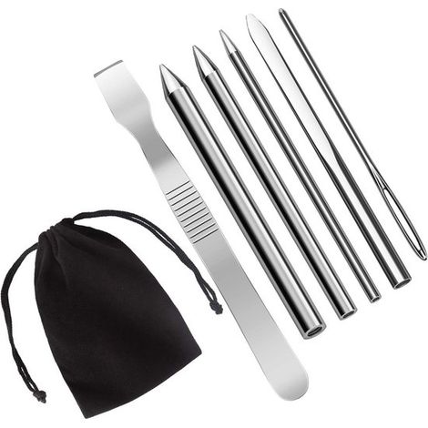 Dailygoods,Paquete de 6 agujas de paracord de acero inoxidable,Agujas para zurcir,Práctico para bricolaje,Incluye bolsa de tela