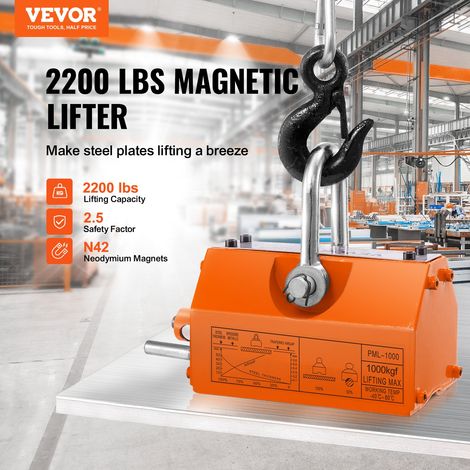 Levage Magnétique 1000 kg Aimant de Levage Permanent en Néodyme N42 Porteur Magnétique 256x133x139 mm avec Crochet Chromé Facteur de Sécurité 2,5 Outil pour Manutention Tôle Matériel Magnétique (1/5)