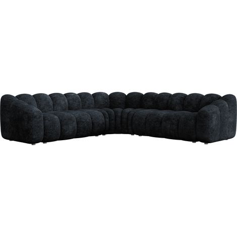 Mobilier Deco – Canapé d'angle réversible XL en tissu noir – Assise profonde et dossier moelleux – Design moderne pour salon spacieux