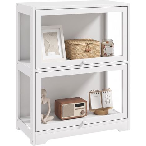 HOMCOM vitrina expositora para colecciones de 2 niveles con puerta abatible de acrílico, anti-vuelco, para figuras de decoración, 59x30x40 cm, blanco (1/5)
