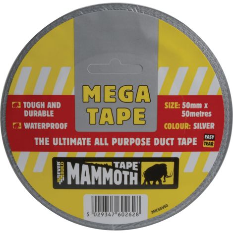 Everbuild Mammoth All-Purpose Waterproof Duct Tape (50mm x 50m) Silver, Heavy-Duty and Durable