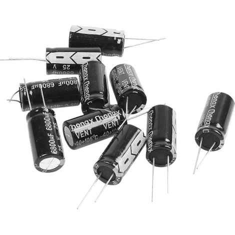 10 condensateurs électrolytiques radiaux polarisés 16 mm x 30 mm 6800 µF 25 V (1/4)