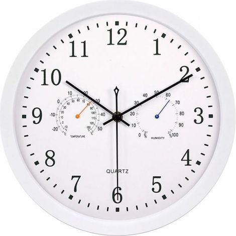 30 cm Außenwanduhr mit Hygrometer und Thermometer – JINFGERNE – Wasserabweisend, klares schwarz-weißes Zifferblatt, langlebig und gut lesbar