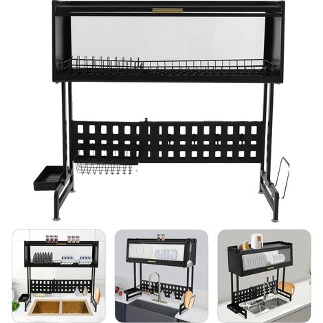 Escurridor de platos, capacidad de carga máxima 100 kg, diseño para colocar sobre el fregadero, ancho de la ranura del recipiente 27 mm, ancho de la ranura del disco 28 mm, altura ajustable. (1/5)