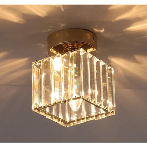 Plafonnier en Cristal, Lustre Mini Carré 60W Encastré Moderne Pliant Près du Plafonnier, Salle à Manger Chambre Cuisine Couloir Cour Hall Suspension, Base E27