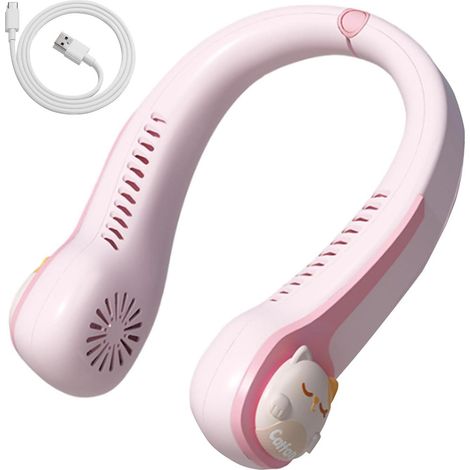 Ventilateur de cou (rose) Trois vitesses réglables Sans pales USB Puissance de refroidissement optimale (1/4)