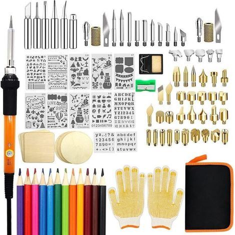Kit de combustion du bois, 110 pièces d'outils de combustion du bois avec température réglable de 200 à 420 °C, stylo pyrograveur professionnel pour gaufrage, sculpture, soudure (1/4)