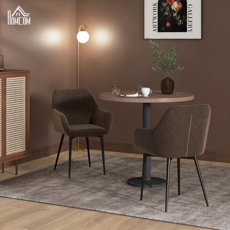 Set 2 fauteuils de salle à manger scandinaves rembourrés avec accoudoirs courbés en tissu velouté, 54x57x80 cm, Marron (1/5)