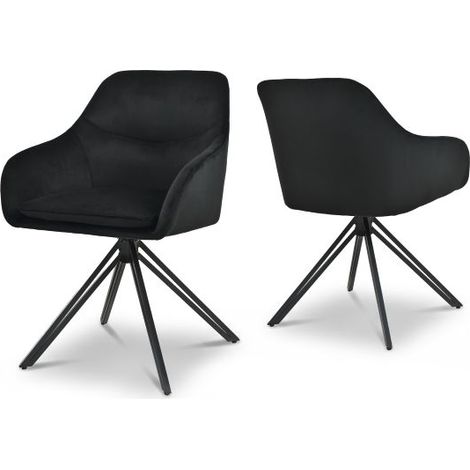 Bon Furni Terciopelo Silla de comedor Negro, Set de 2, giratoria 360°, acolchada gruesa, ergonómica con reposabrazos
