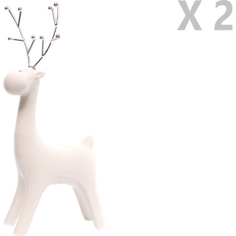 Lot de 2 décorations de Noël renne en porcelaine ICE XMAS