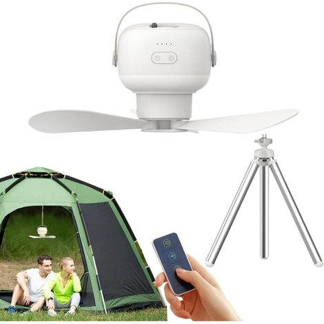 Ventilateur De Plafond - Ventilateur Lumineux Portable USB avec Télécommande pour Tente Batterie 7200 Accessoires d'Extérieur pour Pergola Tonnelle Plage (1/4)