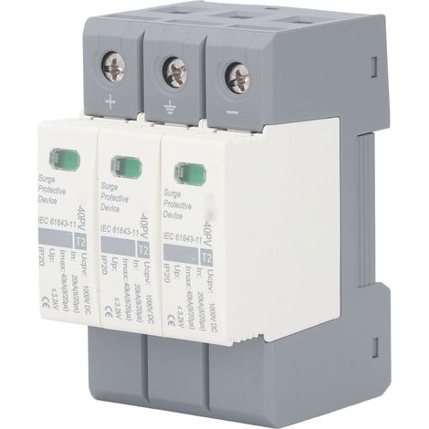 Parafoudre photovoltaïque 3P 1000VDC 20-40KA, montage sur rail 35mm, paratonnerre DC pour protection des installations solaires. (1/5)