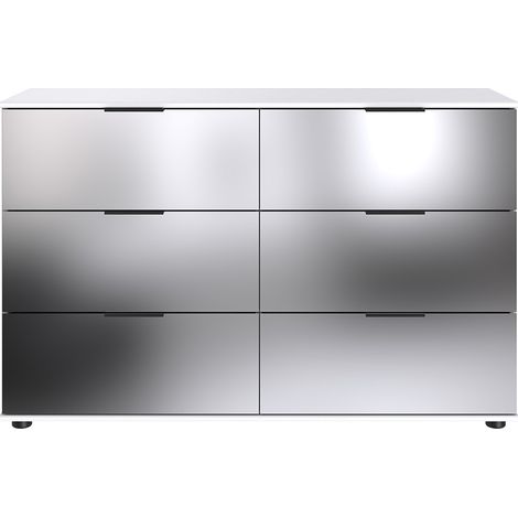 Commode à tiroirs, meuble de rangement coloris Blanc, noir - Longueur 130 x Hauteur 83 x Profondeur 41 cm (1/2)