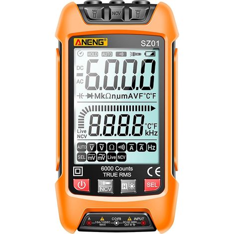 ANENG SZ01 Intelligentes Digitalmultimeter 6000 Counts Automatische Bereichswahl True RMS NCV Universalmessgerät Handmultimeter Gelb