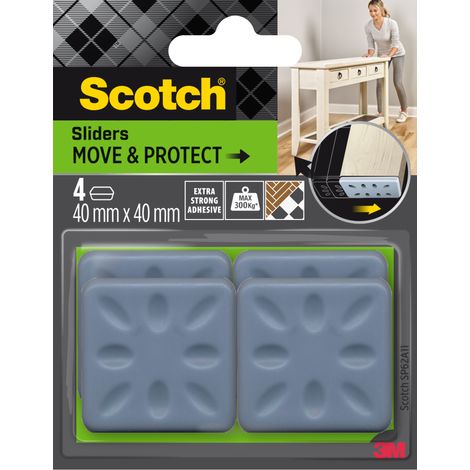Lot de 2 patins glisseur Move & Protect Scotch®, adhésif, gris, 40 mm x 40 mm, 4/paquet -300 kg (1/2)