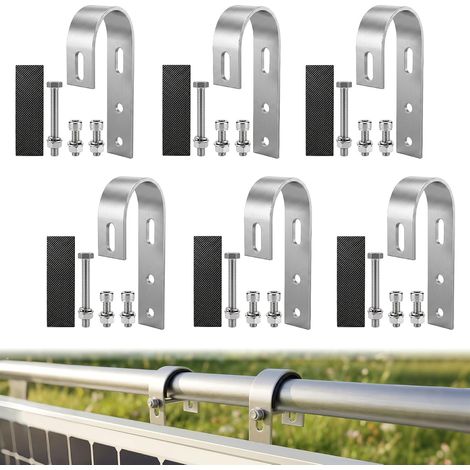 Lot de 6 supports de centrale électrique de balcon en acier inoxydable - Sans perçage - Support universel pour panneau solaire - Crochet de fixation pour module PV - Pour balustrade de balcon (1/5)