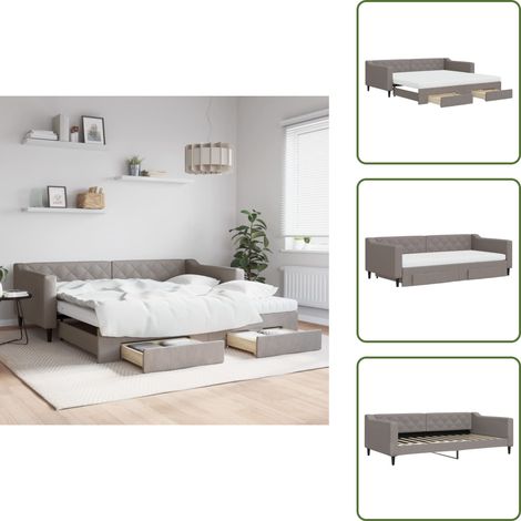 vidaXL Lit de jour avec gigogne et tiroirs taupe 100x200 cm tissu