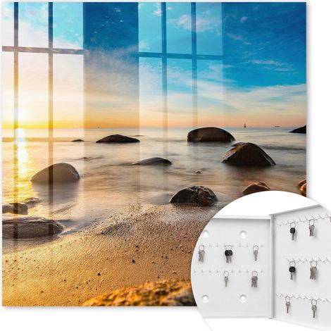 Armoire à clés - (30 cm x 30 cm) - Boîte à clés murale - Coffret de rangement pour clés - Couleur blanche - Ouverture vers la droite - Pour maison et bureau - Côte Ouest