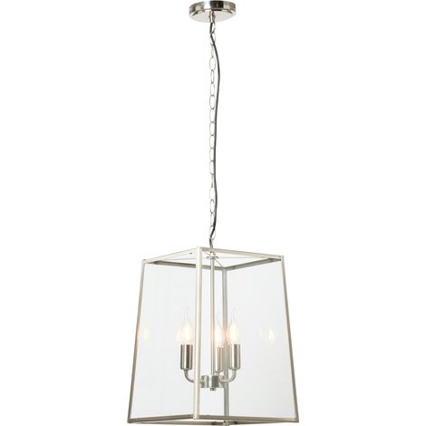 Litecraft Emery Brushed Chrome Ceiling Pendant Industrial Styled 3 Light Lantern (1/5)
