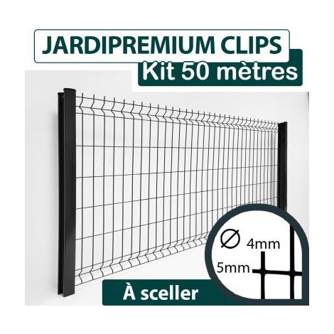 Kit Grillage Rigide Gris Anthracite 50M - JARDIPREMIUM CLIPS - Fil 4/5mm - 1,73 mètre (1/4)