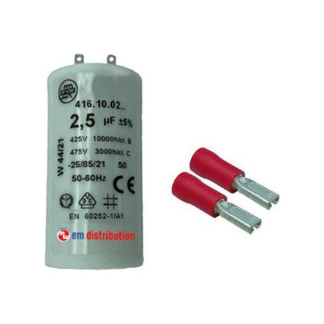 Condensateur 2,5µF avec fiches d'adaptation pour moteur de volet roulant (1/5)
