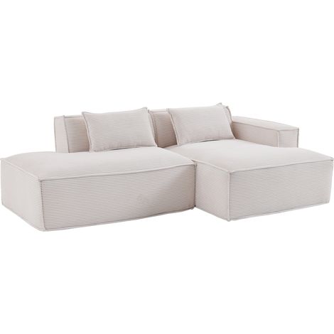 Canapé 235 cm compact en tissu beige, 2 coussins, assise moelleuse avec ressorts et mousse haute densité, idéal pour petit salon, appartement ou bureau – CHICFURN (1/5)