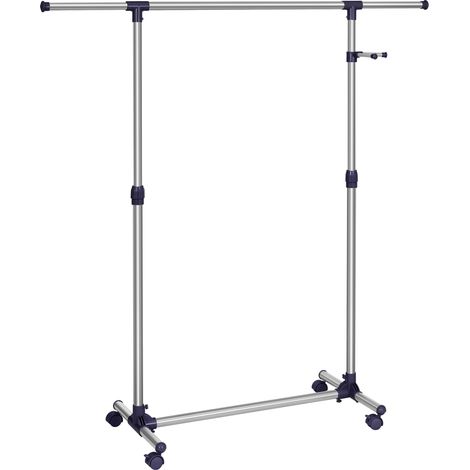 SONGMICS Stand Appendiabiti con Ruote, Attaccapanni, Altezza Regolabile 97-165 cm, Barra Estensibile, Ganci Laterali per Accessori, Color Argento e Blu LLR01L (1/5)