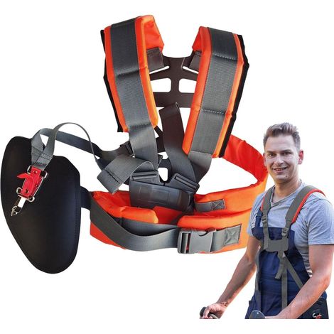 Pettorina universale per decespugliatore di , tracolla per decespugliatore, doppia tracolla per tosaerba, imbracatura a tracolla con cintura in nylon resistente regolabile per decespugliatore (1/5)