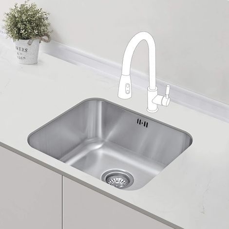 JASSFERRY Undermount Stainless Steel Kitchen Sink 1 Single Bowl with Strainer Waste, 500 x 450 mm