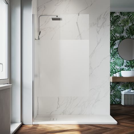 ELEGANT Shower Door 8mm Easy Clean Glass Walk in Shower Enclosure 800mm Semi-Frosted, Aluminium frame + Stainless Steels Support Bar (1/5)