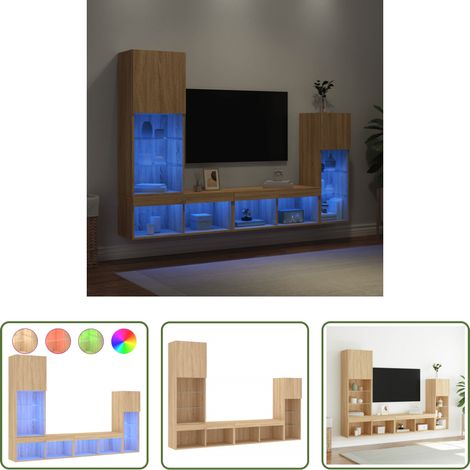 Meuble TV - Unités murales TV avec LED 4 pcs chêne sonoma bois d'ingénierie (1/5)