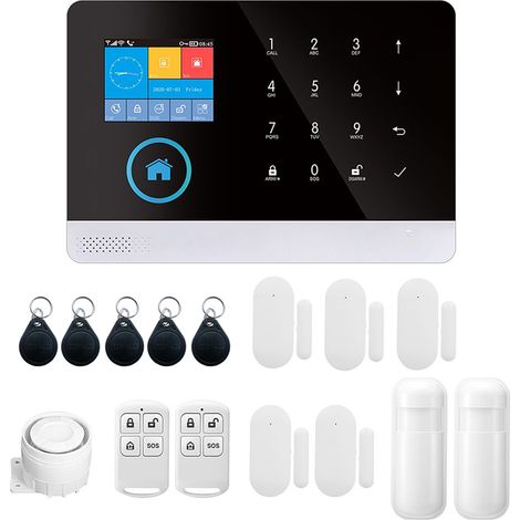 Système d'alarme sans fil 433 MHz Wi-Fi + GSM avec numérotation automatique, écran LCD, détecteur de porte, détecteur de mouvement PIR, application mo (1/5)
