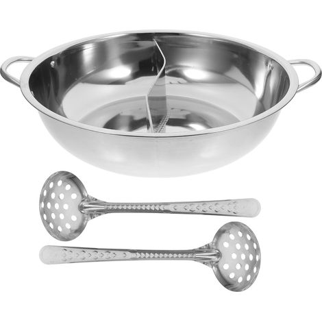 Casserole à double compartiment en inox 304 de 34 cm avec louche, compatible avec les plaques à induction (1/5)