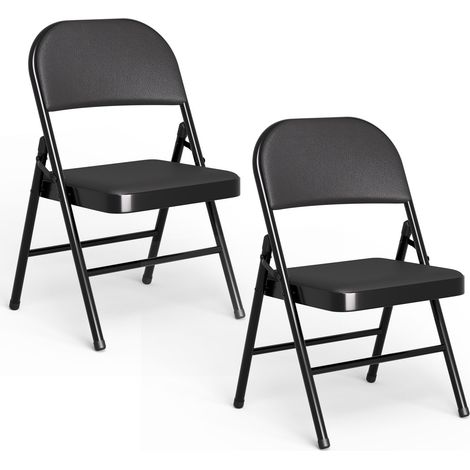 Set of 2 Portable Indoor Folding Chairs Faux Leather Dining Chairs with Metal Frame and Padded Seat Suitable for Home Office Reception Areas Guest Seating and Large Events Max. 145kg Black