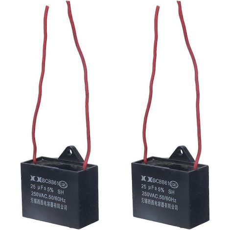 2 condensateurs de démarrage pour ventilateurs de plafond, 2 fils, 25 µF, câble de connexion de 14 cm, CBB61, 250 V CA (1/4)