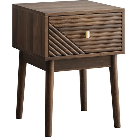 Table de chevet moderne milieu de siècle en noyer, table de chevet pour chambre, avec poignées métalliques, 40x 40 x 55 cm, 2 pièces (1/5)