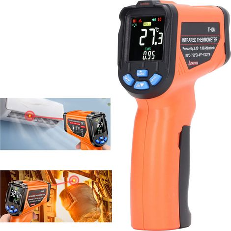 Thermomètre Infrarouge, Thermomètre Laser, -20°C750°C (-4°F1382°F), 【Thermomètre industriel】 Thermomètre sans Contact, LCD Numérique, Emissivité Réglable (Pas pour l'homme) (1/5)