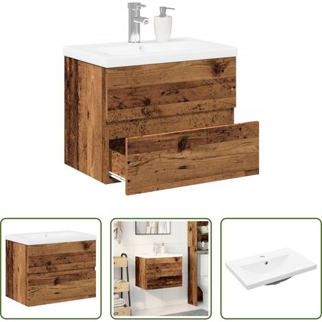 vidaXL Rangement salle de bain - Armoire lavabo avec bassin intégré vieux bois (1/5)