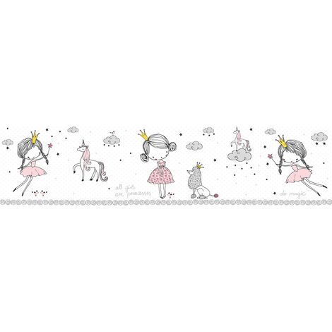 Frise papier peint licorne Frise papier peint princesse pour chambre de petite fille Frise papier peint enfant à coller facilement (1/5)